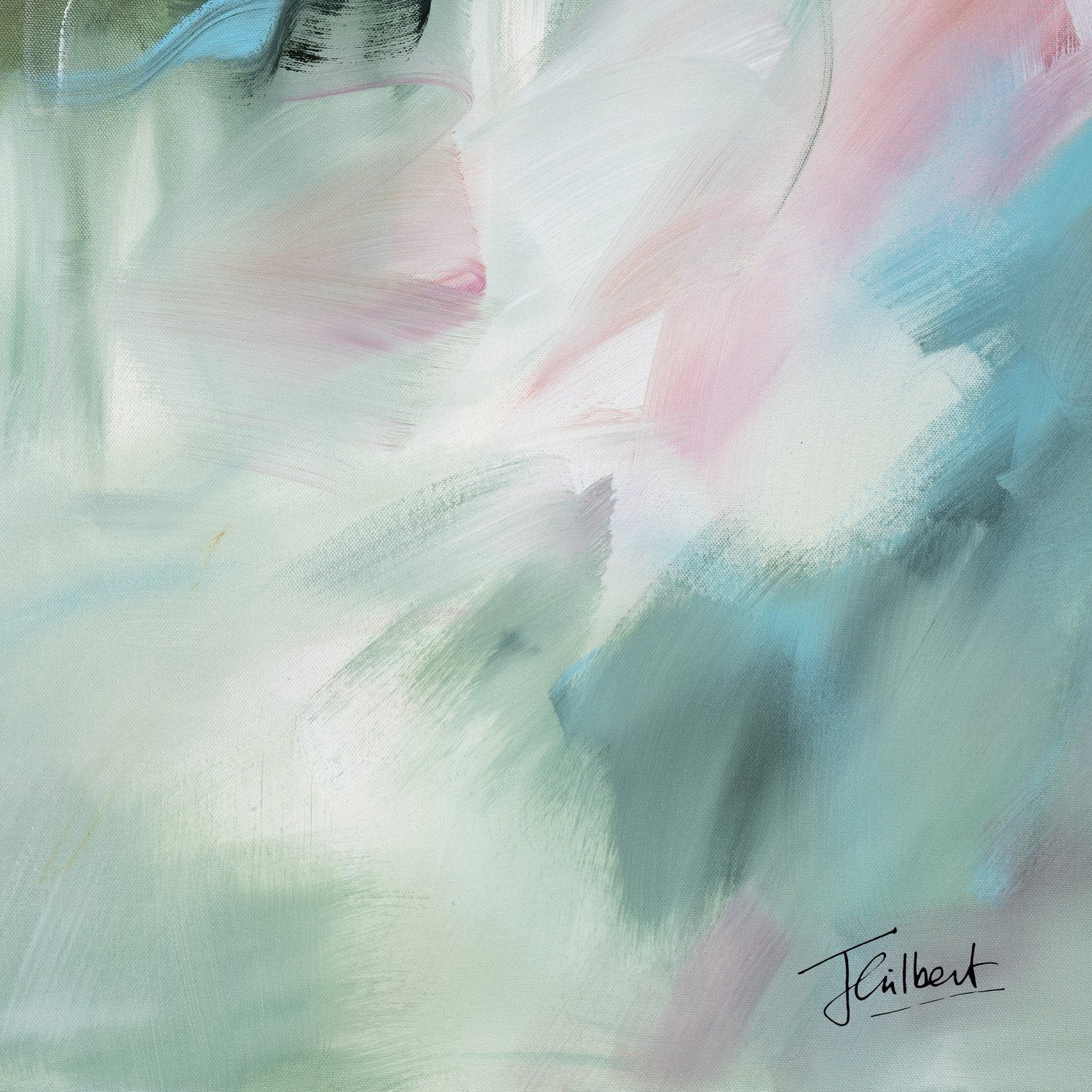 Hand signature of artist Joanna Gilbert on the A Sunset's Embrace 2 abstract canvas print.