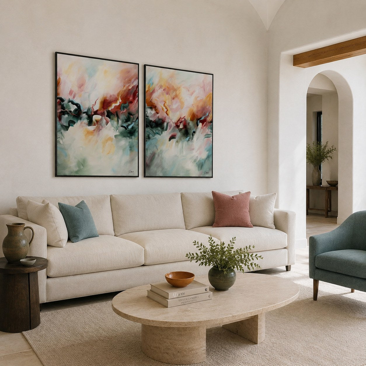 A Sunset's Embrace vertical pair, room mockup