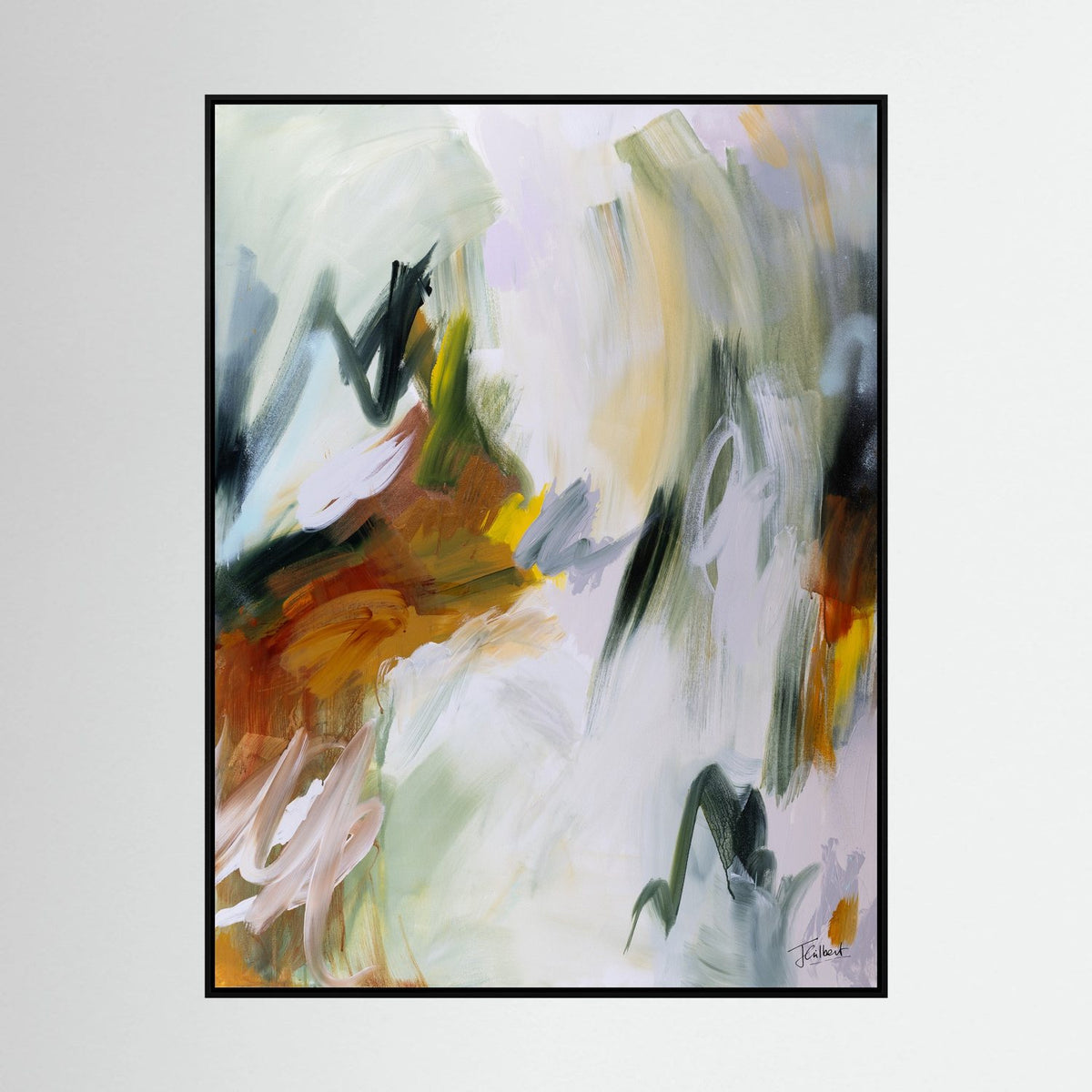 Embracing the Unknown 1 abstract painting in a black frame, a vertical framed canvas print by Joanna Gilbert.