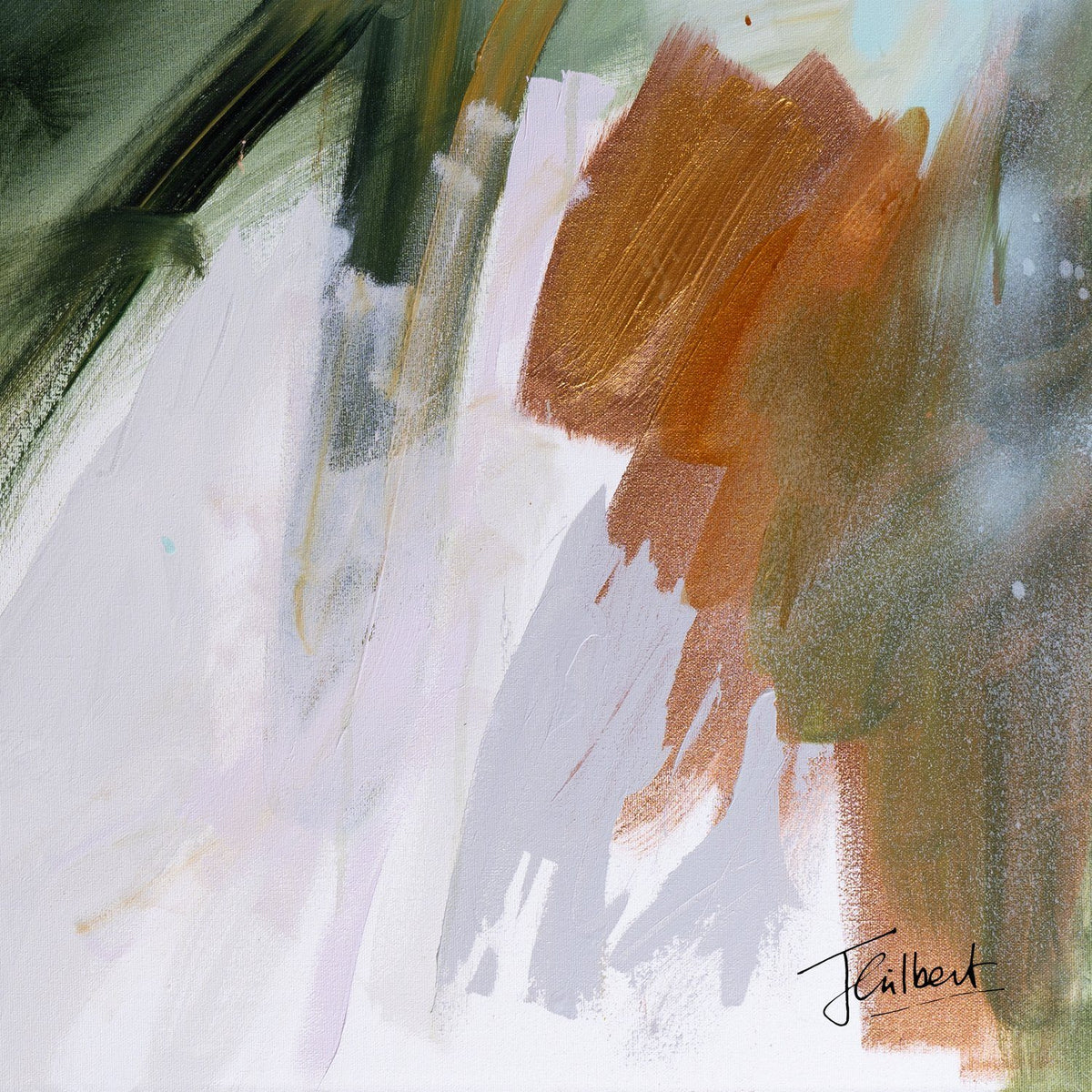 Hand signature of artist Joanna Gilbert on the Embracing the Unknown 2 abstract canvas print.