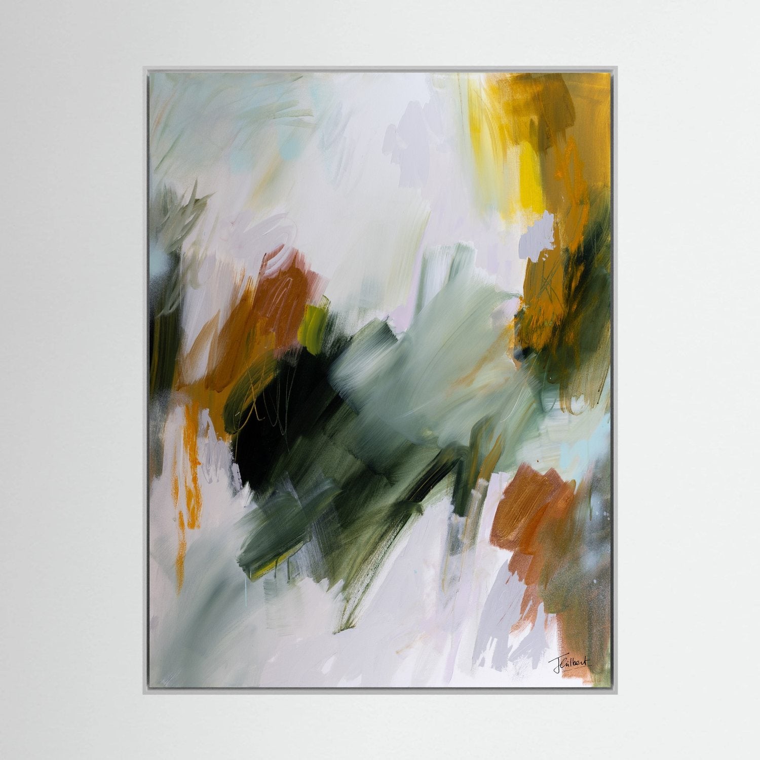 Embracing the Unknown 2 abstract painting in a white frame, a vertical framed canvas print by Joanna Gilbert.