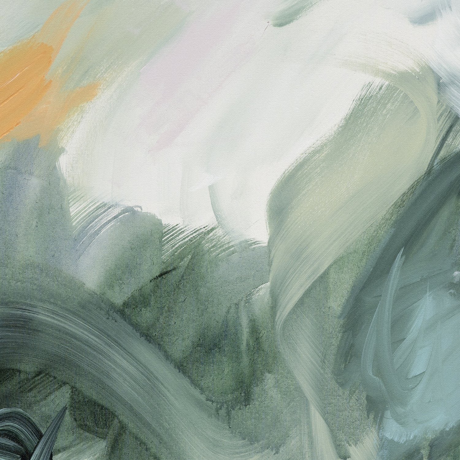 Brushwork and texture detail of Evergreen Echoes 1, an abstract canvas print by Joanna Gilbert.