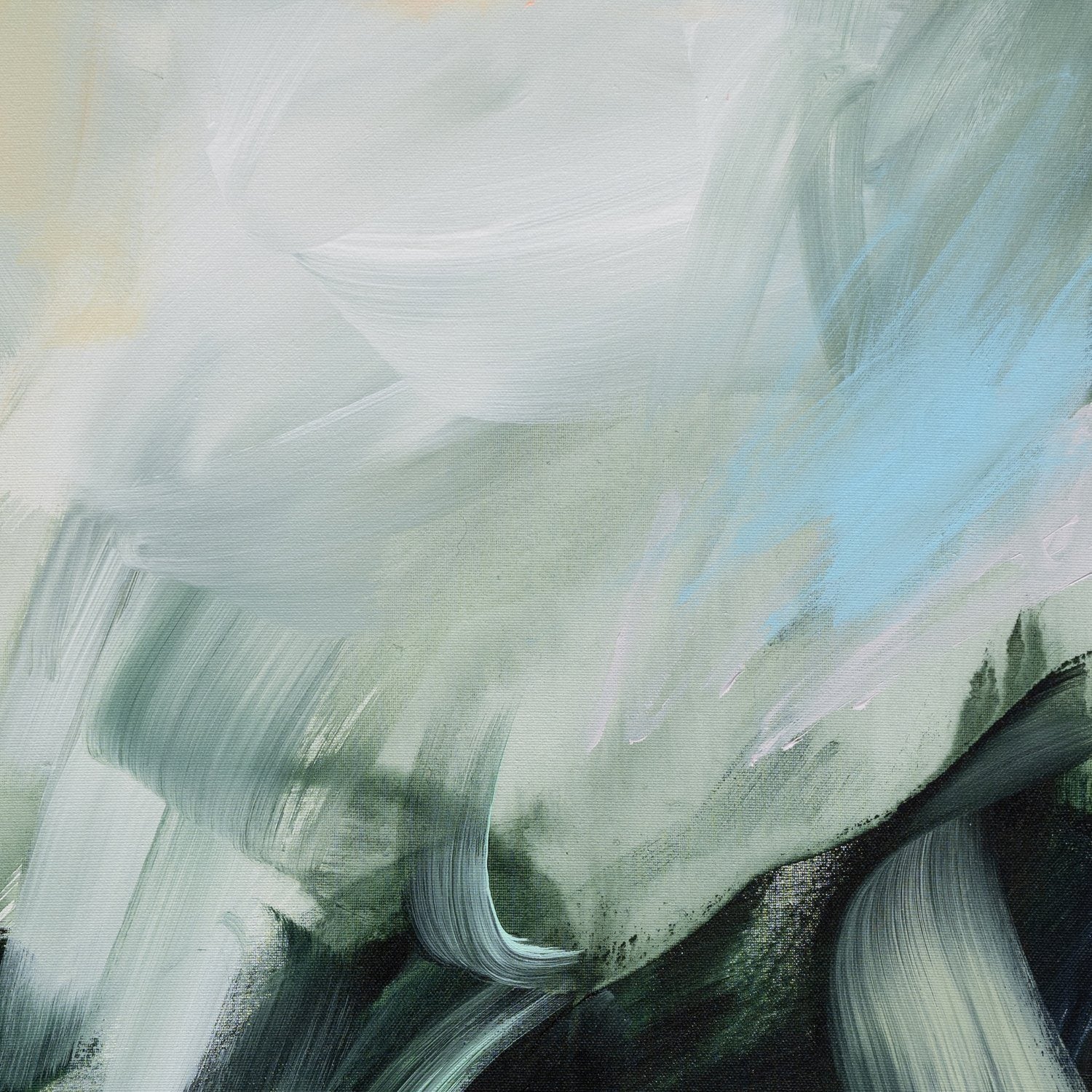 Brushwork and texture detail of Evergreen Echoes 2, an abstract canvas print by Joanna Gilbert.