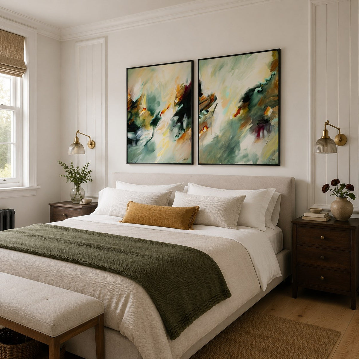 Golden Drift vertical pair, room mockup