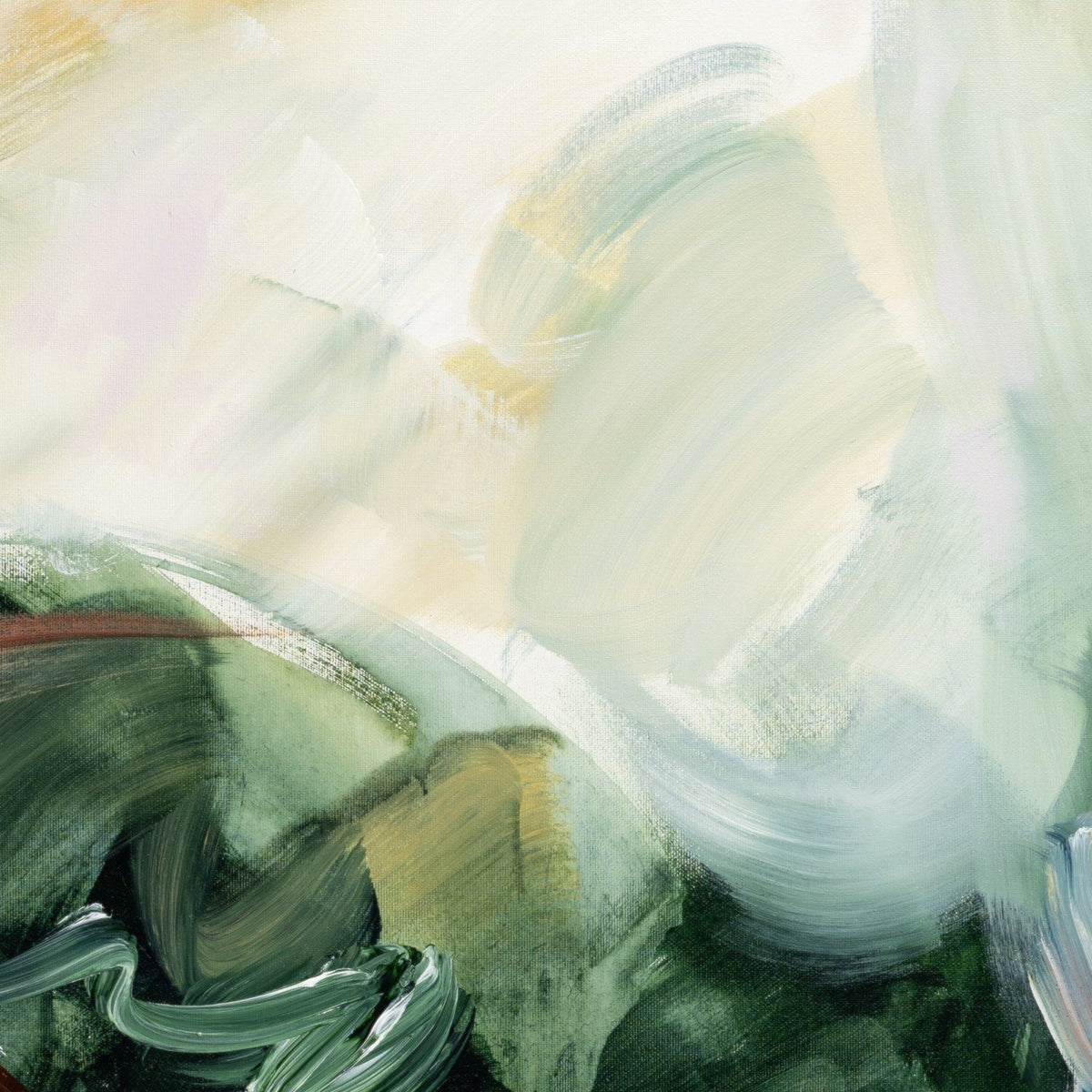 Brushwork and texture detail of Movement in Green 1, an abstract canvas print by Joanna Gilbert.